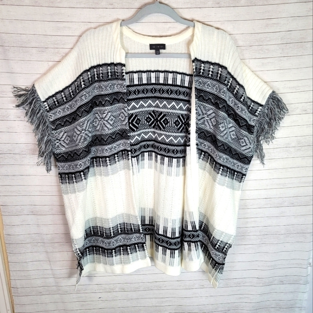 THE LIMITED FRINGE PONCHO CARDIGAN, SZ XS/SMALL
